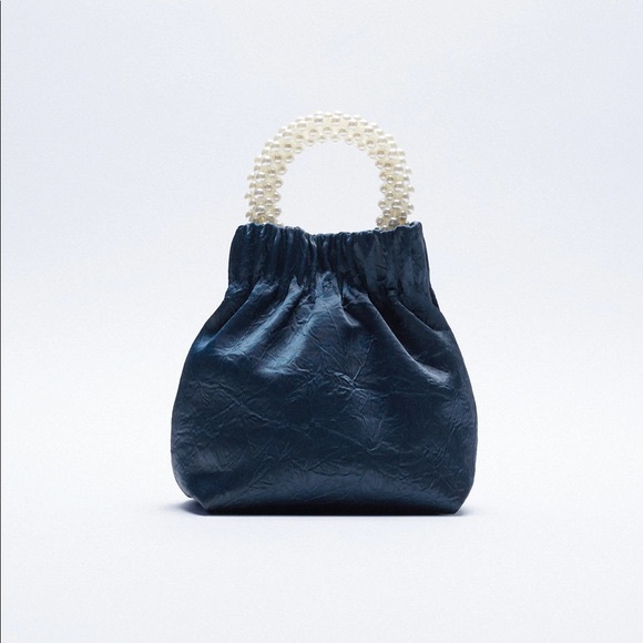 Zara Handbags - Zara blue pearl handle wrinkled bag